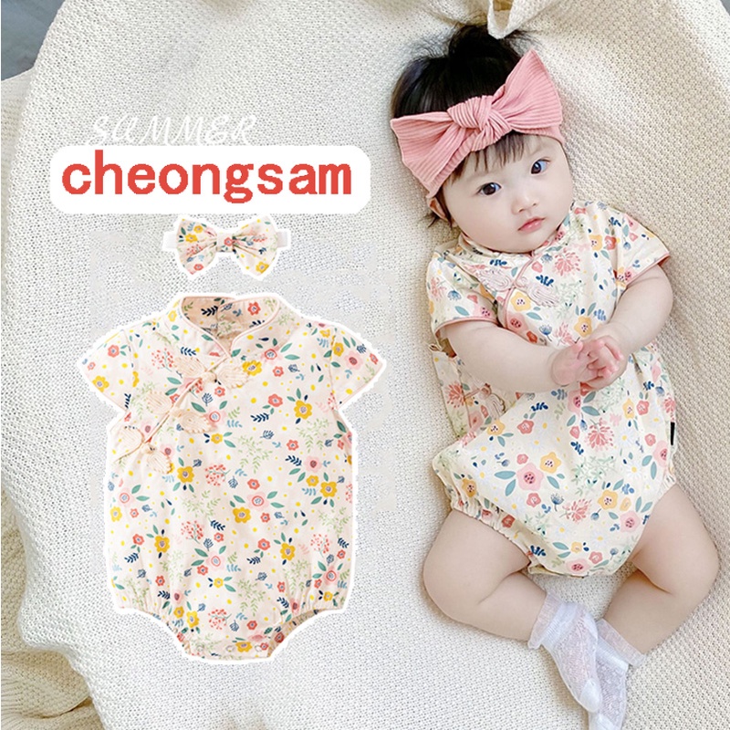 Baju Cheongsam Anak Bayi Perempuan Baju Cheongsam Cina Floral Katun Romper Bayi