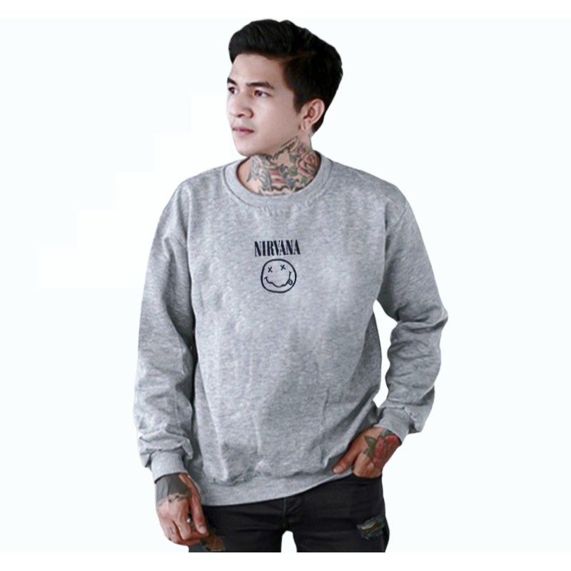 COD - Crewneck Logo Nirvana - Crewneck Oversize Pria Distro Premium Bahan Fleece Tebal - sweatershirt crewneck jumbo m - xxl