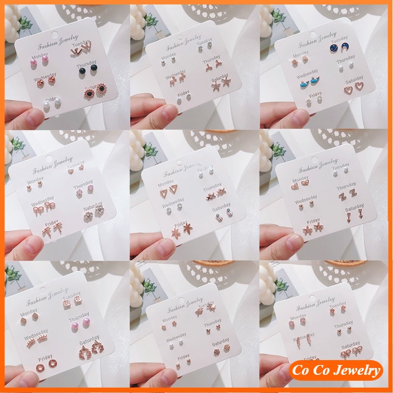 6 Pasang / Set Anting Tusuk Desain Pita / Hati Hias Mutiara Gaya Korea Untuk Wanita