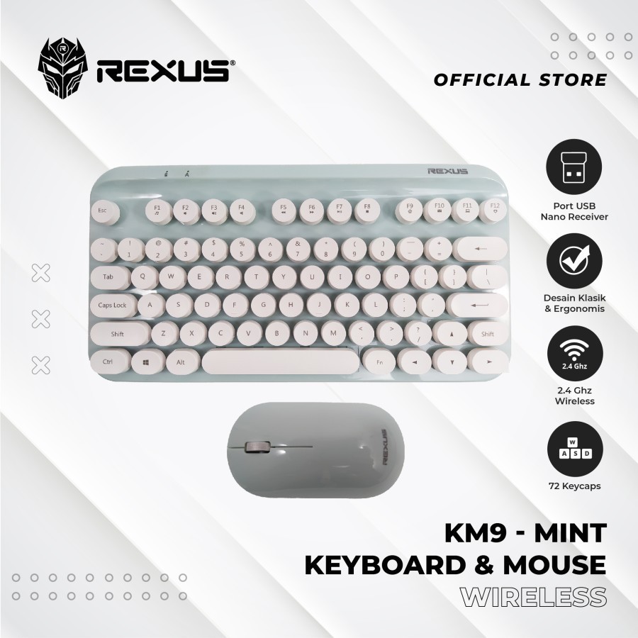 Trend-Rexus KM9 Combo Keyboard Mouse Wireless - Biru Mint