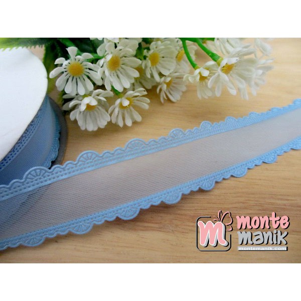 Pita Organdie List Renda Biru 7/8 inch (PITA-048) Bahan Craft Monte