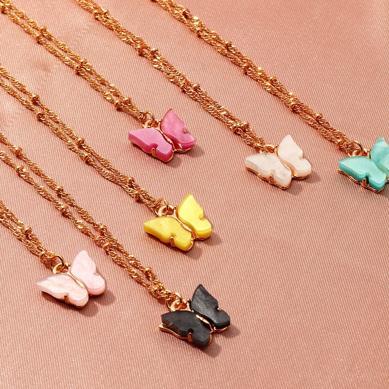 Butterfly Pendant Necklaces Candy Color Necklace Vintage Clavicular Chain Women Jewelry