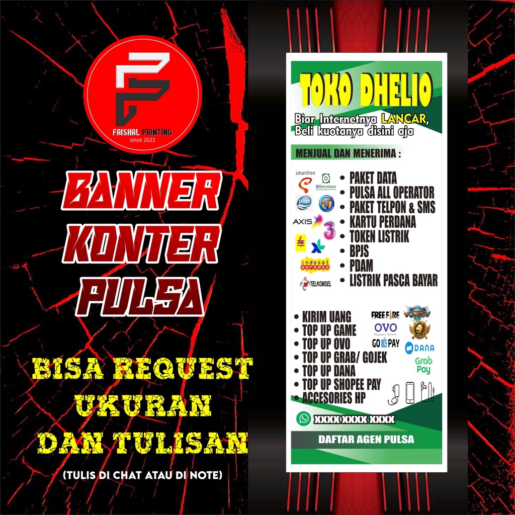 Banner Konter HP / Spanduk celluler Ukuran 60 x 160 cm