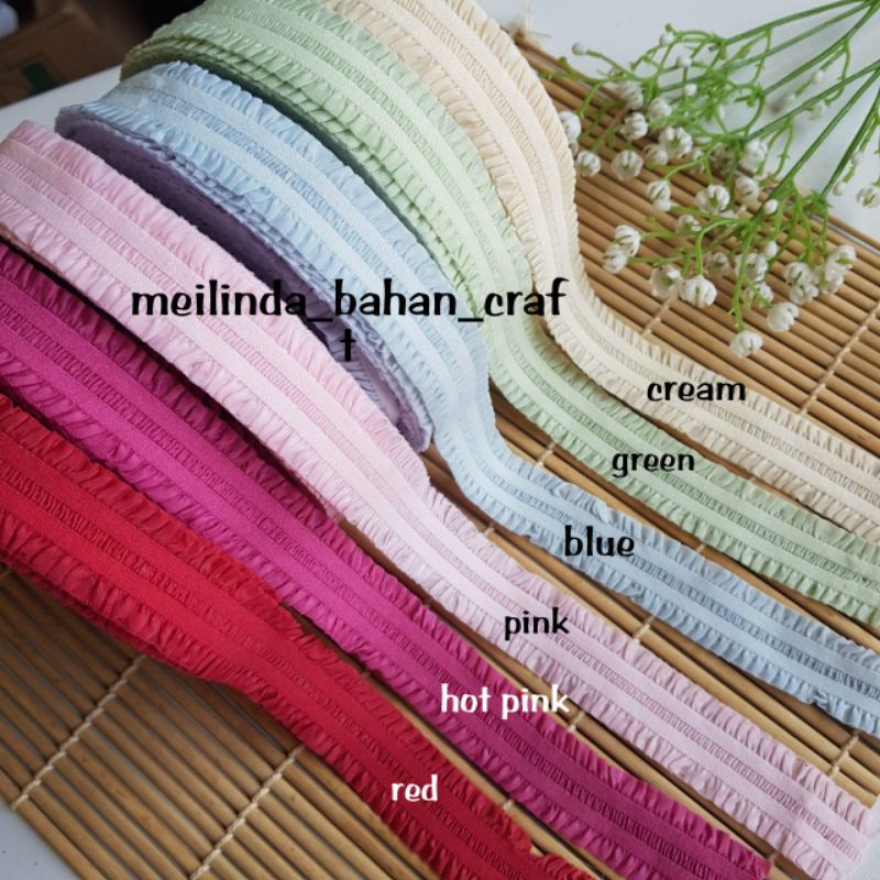 ( 1 yard ) kode P110-1 KARET RUFFLE ELASTIS FOE KERUT PITA RUFFLE 25 / KARET BANDANA BAYI / BANDO BA
