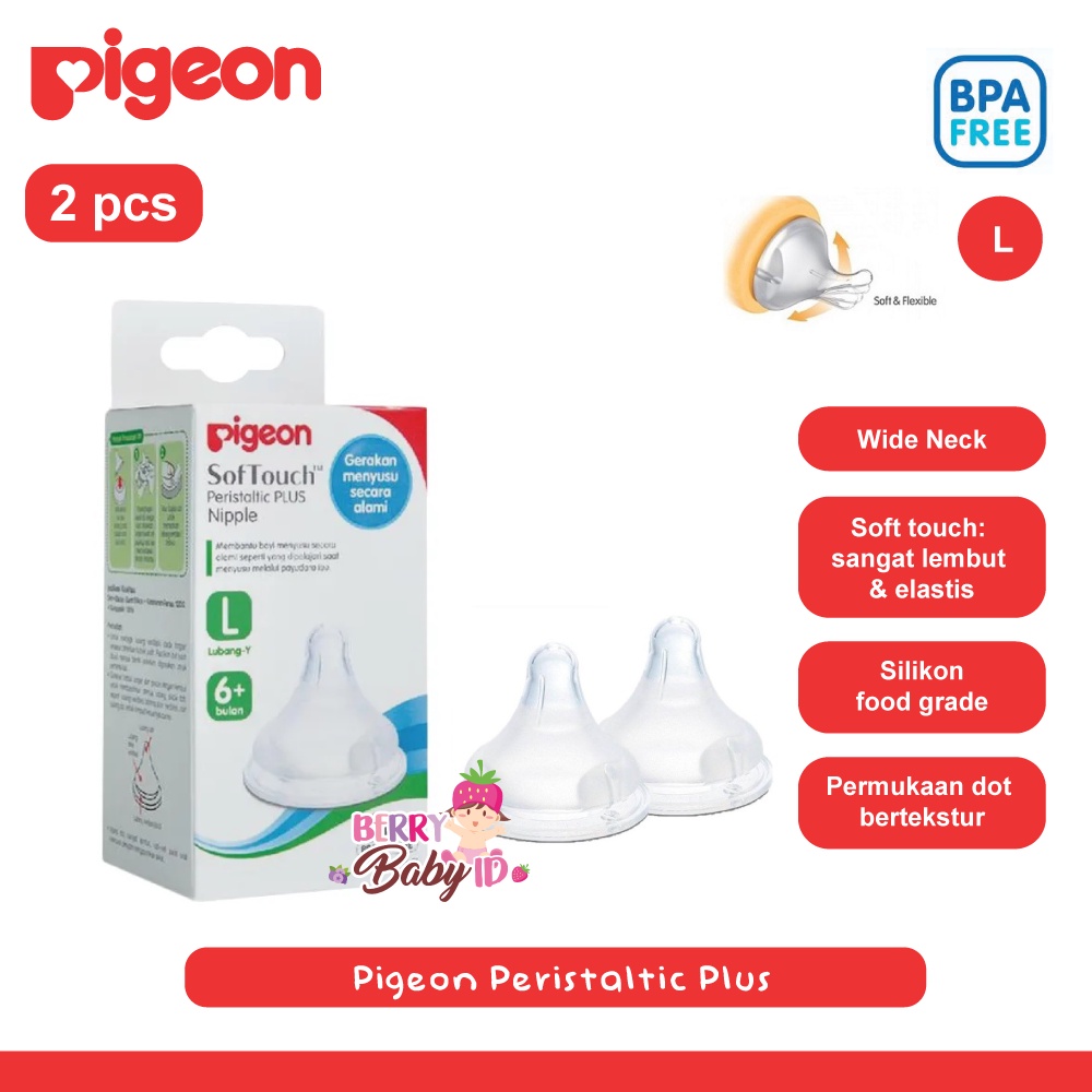 Pigeon Peristaltic Plus Wide Neck Nipple 2 Pcs Box Dot Botol Susu Bayi Berry Mart