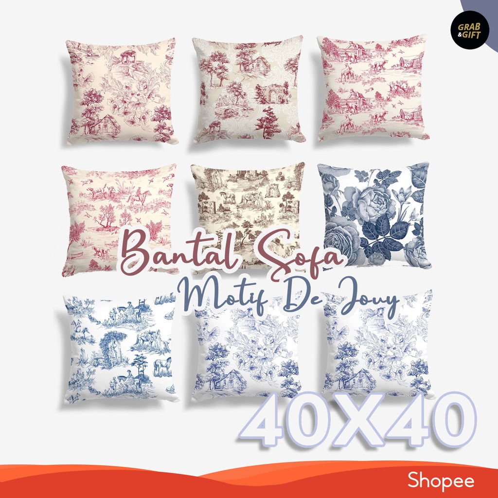 Bantal Sofa Print 40x40 cm Motif Classic De Jouy Klasik