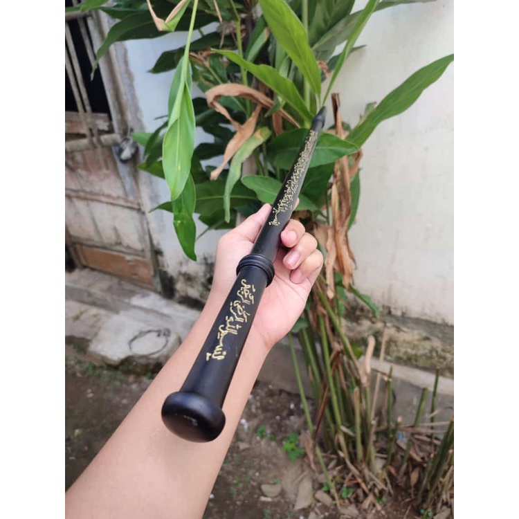 Tongkat Komando Kayu Kelor Hitam Ukir Kaligrafi Super