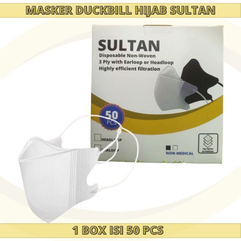 Masker Duckbill Hijab Headloop Sultan 1Box isi 50pcs