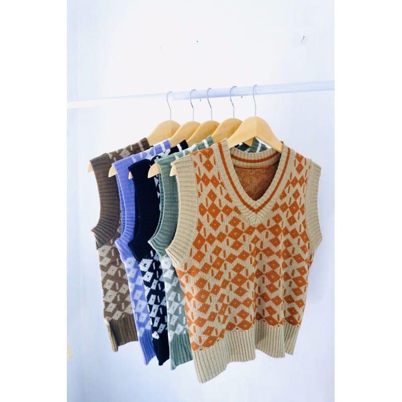 TERBARU!!!! VEST KNIT DIAMOND/ rajutkorea_rajutmurah