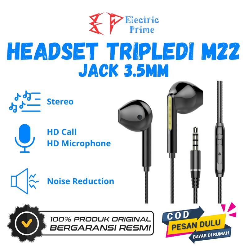 Headset HiFi Jack 3.5mm M22 TRIPLEDI Earphone Wired Stereo Bass Noise Reduction With HD Microphone