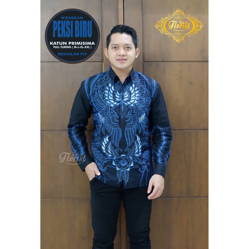 Kemeja PEKSI BIRU Batik Pria Full Furing Bahan Katun Primisima