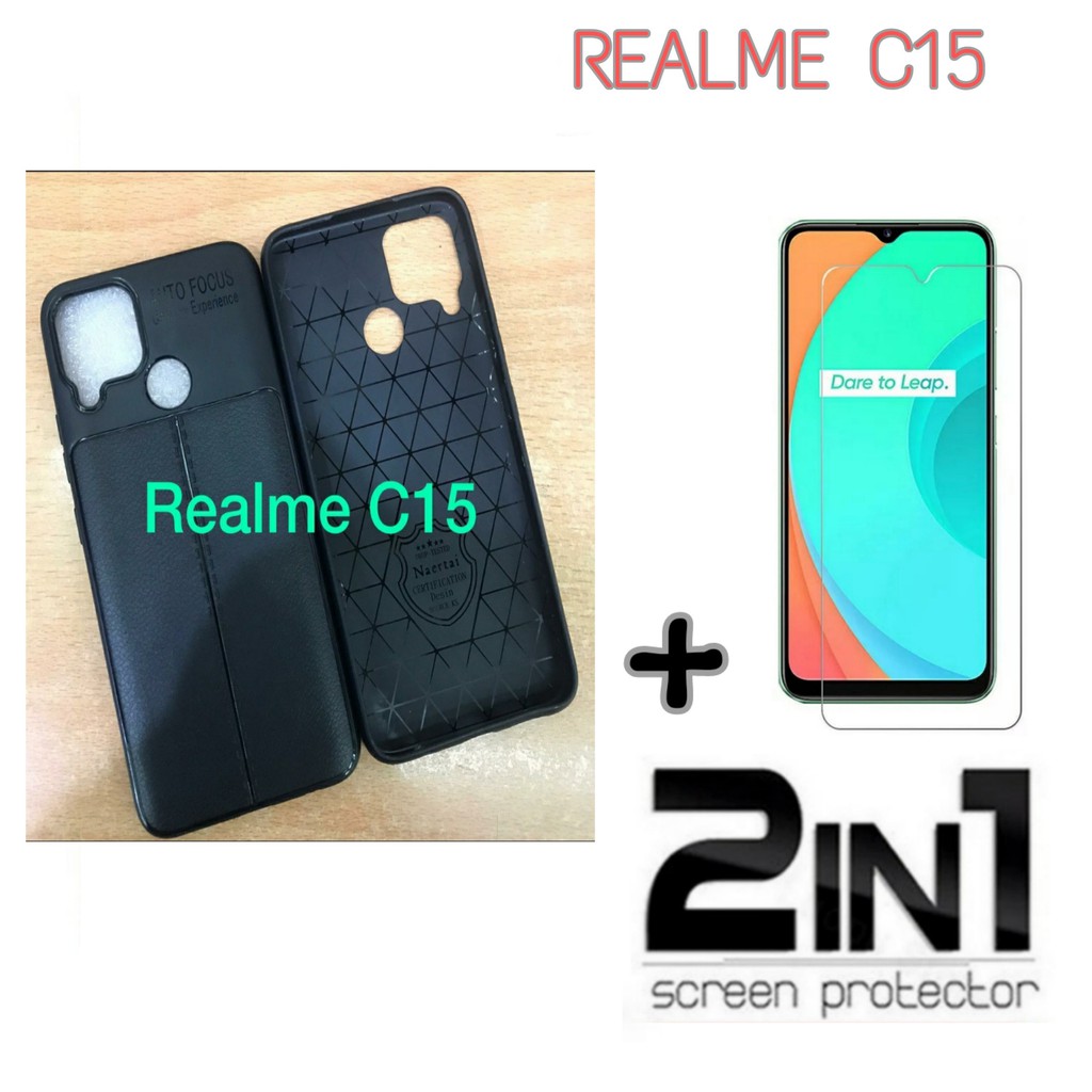 Case Realme C15 Autofocus Slim Soft Case Paket Tempered Glass Layar