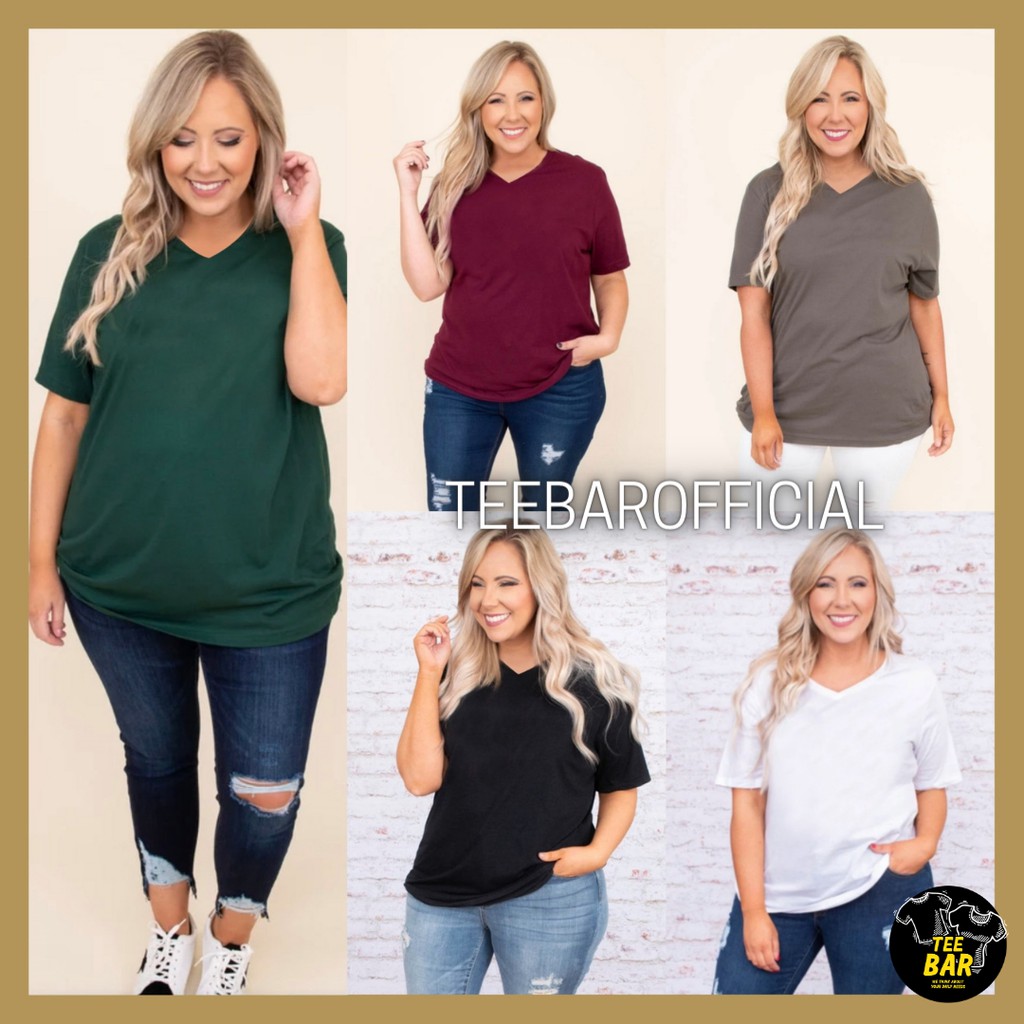 TEEBAR OFFICIAL - Big Size Woman Basic Tee V-Neck / Kaos Polos Wanita Kerah V Katun Adem