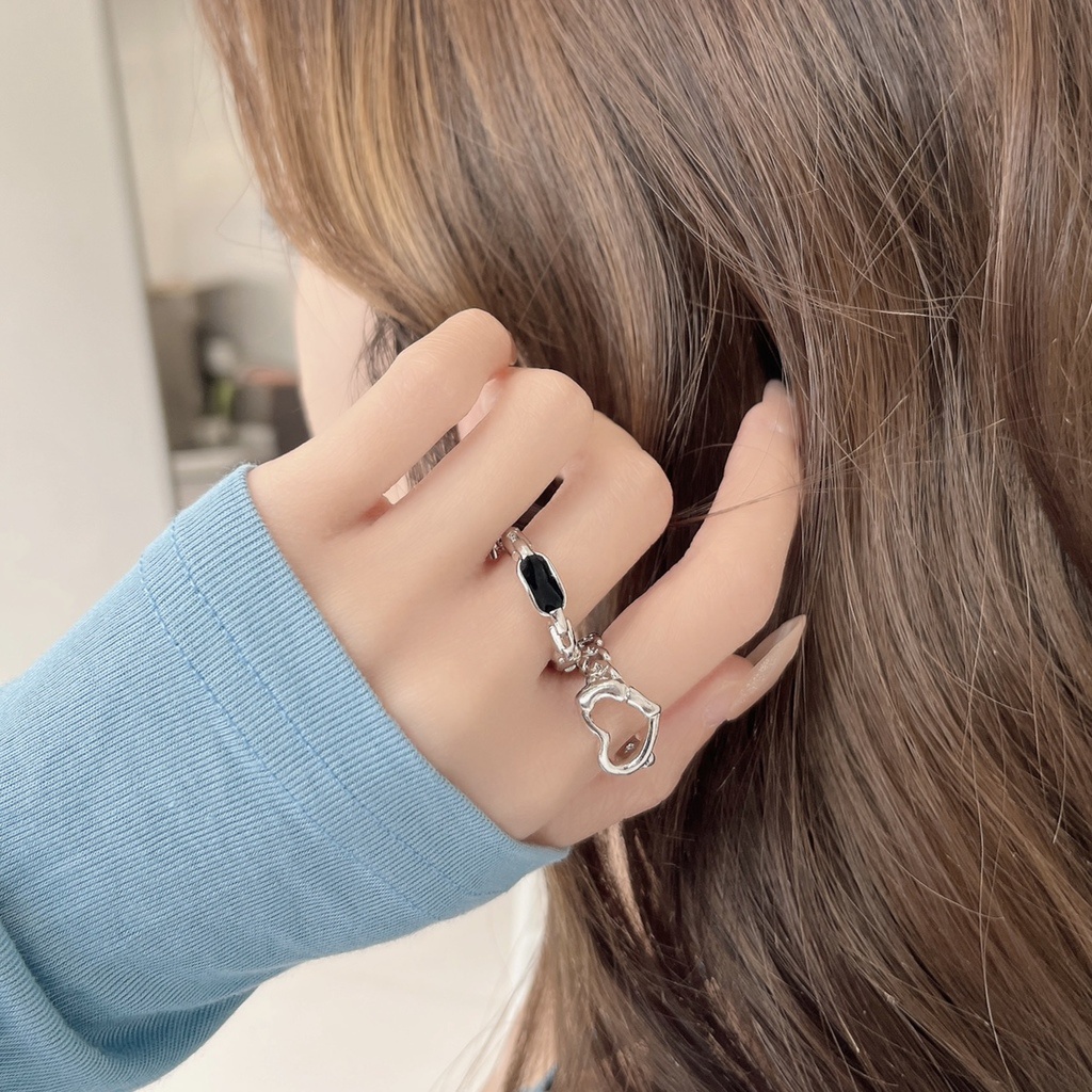 Set Cincin Model Terbuka Warna Hitam Gaya Korea