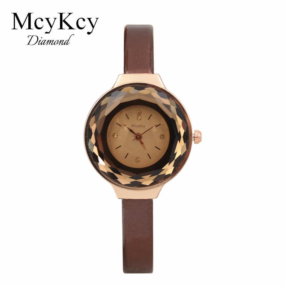 Mcykcy Diamond - Cokelat - Jam Tangan Leather Fashion Wanita - Model Analog