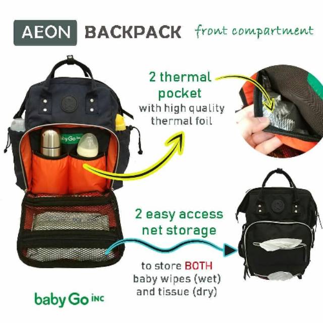 BABYGO INC AEON DIAPER BAG BACKPACK TAS BAYI BABYGOINC BABY GO