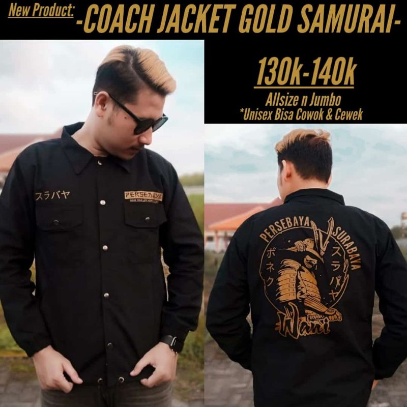 (PERSEBAYA) JAKET PERSEBAYA COACH JACKET GOLD SAMURAI PREMIUM FREE GIFT