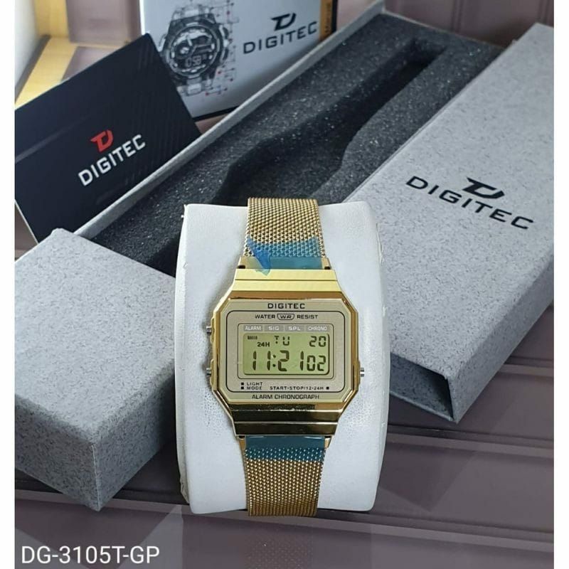 jam tangan digitec wanita rantai pasir original water resist digital kotak kecil DG 3105