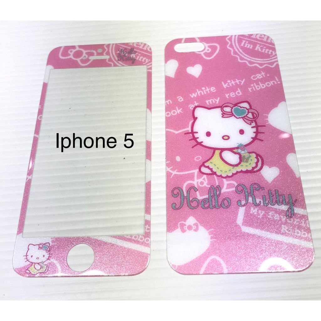 Tempered Glass Iphone 5g &amp; 6g motif hello kitty Full depan belakang screen guard anti gores