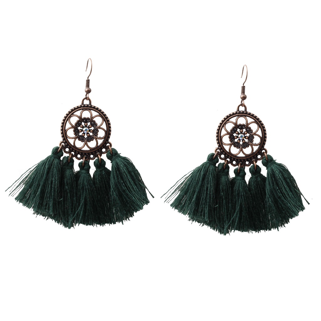 Eropa dan Amerika panjang fringe anting-anting retro lingkaran alloy anting-anting wanita fashion Ba