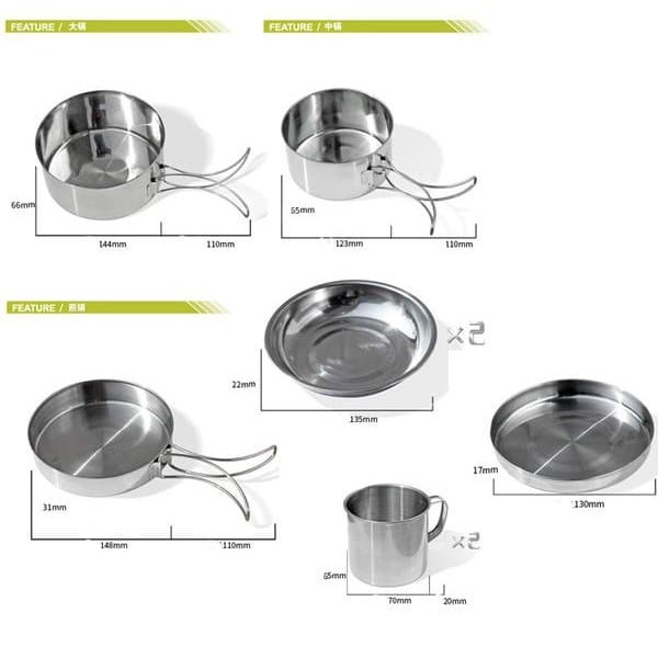 Panci Serbaguna Stainless Langseng Cooking 8set panci Camping