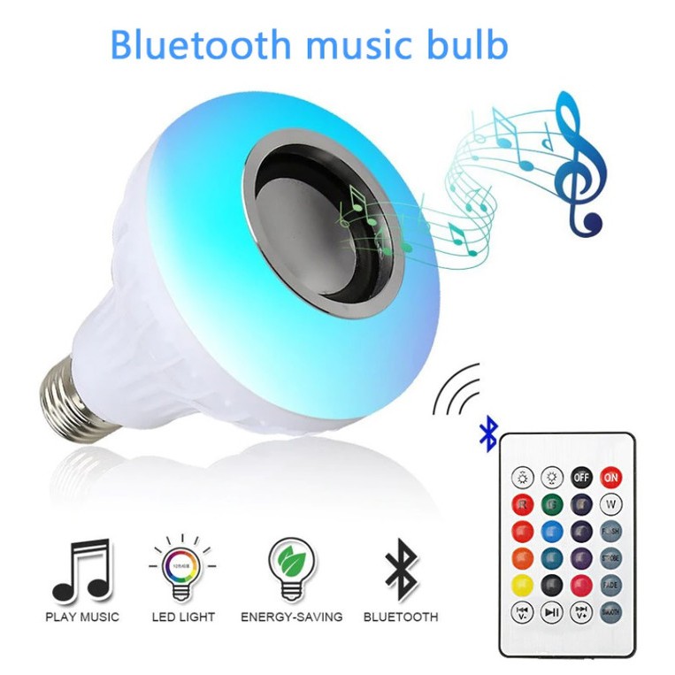 LAMPU LED MUSIK BULB E27 SPEAKER BLUETOOTH RGB WARNA WARNI REMOTE 12W