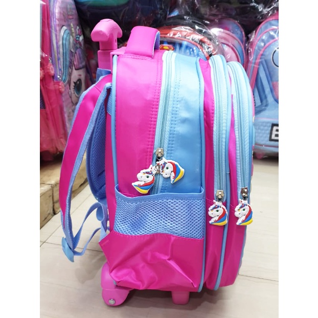 PROMO Tas Roda Dorong Trolley Anak TK Perempuan Cantik Gambar Kuda Pony dan Putri Salju Lily Glossy Timbul 3Res IMPORT ( Lily 13&quot; )