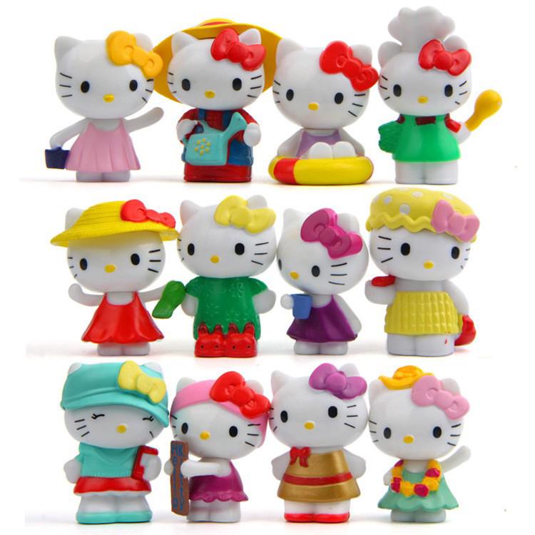 12Pcs Ornamen  Kue Bentuk Boneka Hello Kitty Warna  Warni  