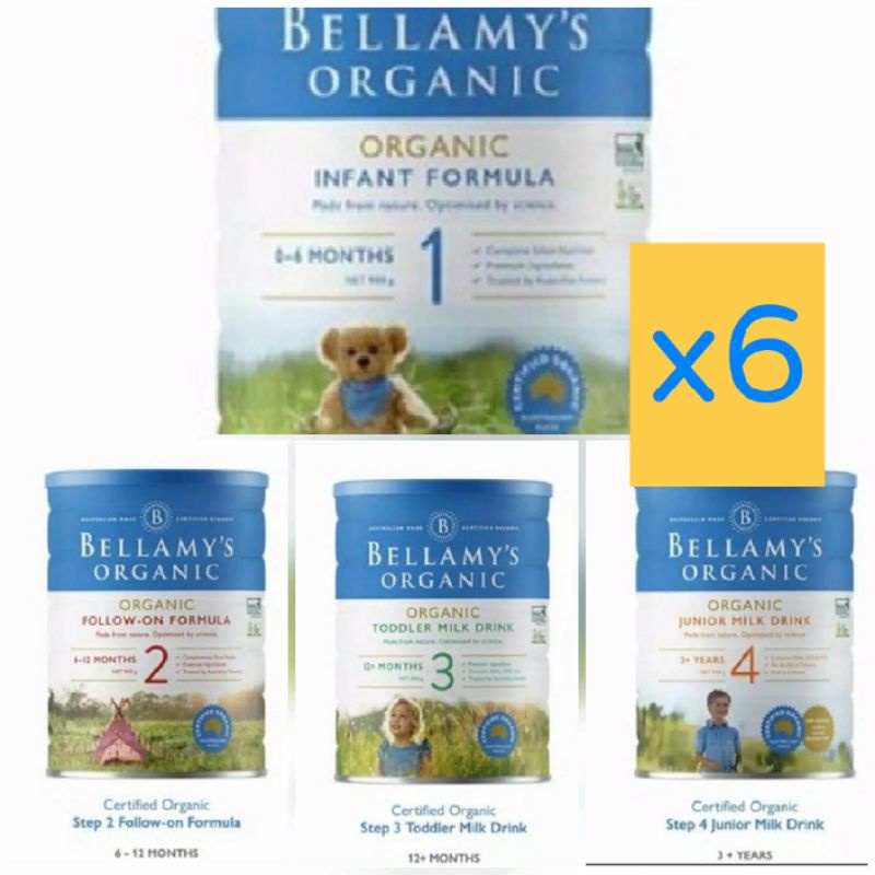 Susu Anak Bellamys bellamy's organic infant formula 900 gram step 1 / step 2 / step 3 / step 4 Halal & BPOM paket bundling hemat murah 6pcs kaleng