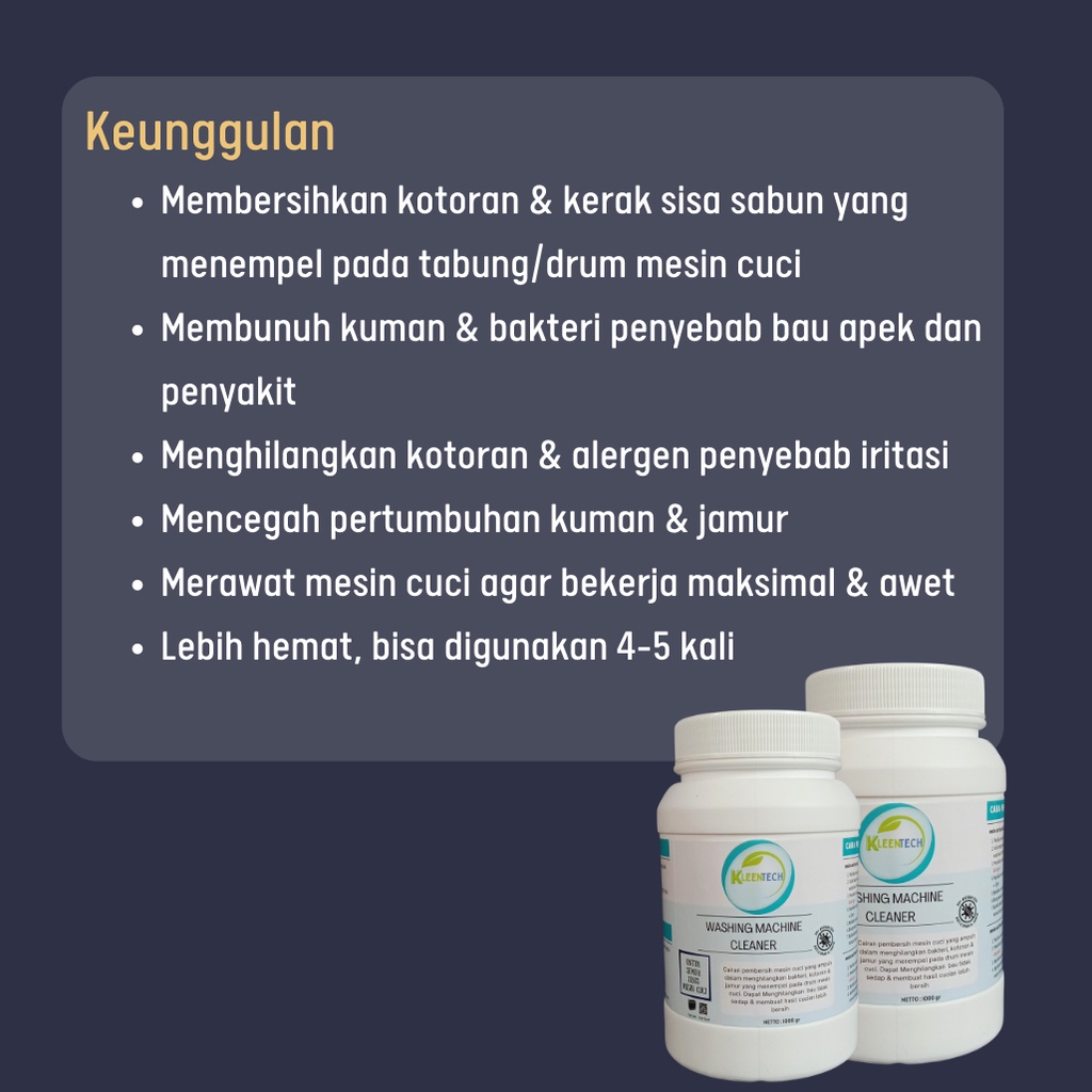 KLEENTECH - Pembersih Mesin Cuci / Bubuk Perawatan Mesin Cuci / Washing Machine Cleaner