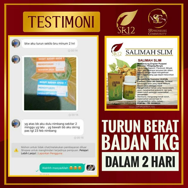 SALIMAH SLIM SR12 PELANGSING BADAN AMPUH..!! OBAT DIET HERBAL / PENURUN BERAT BADAN / BPOM ALAMI &amp; AMAN