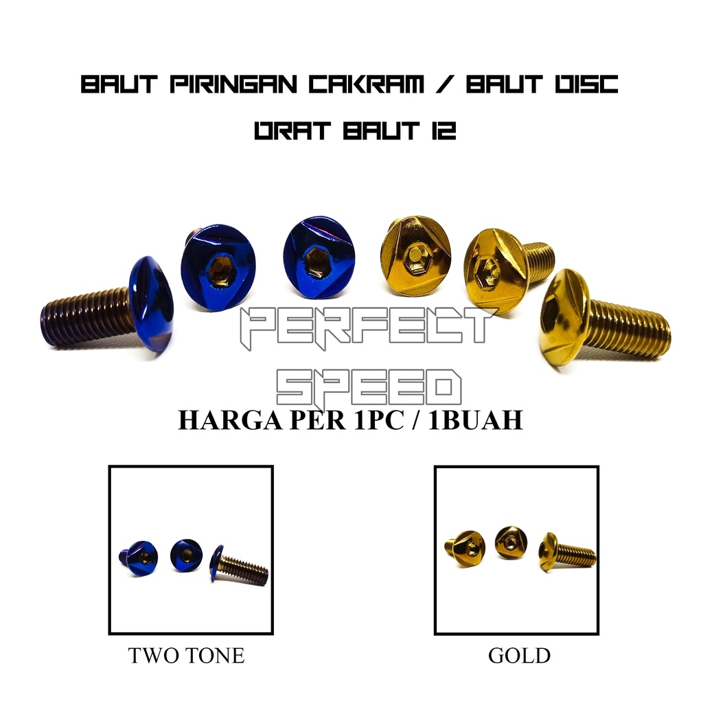 BAUT PIRINGAN CAKRAM / DISC CAKRAM VARIASI FULL SOLID COLOUR DRAT BAUT 12 UNIVERSAL