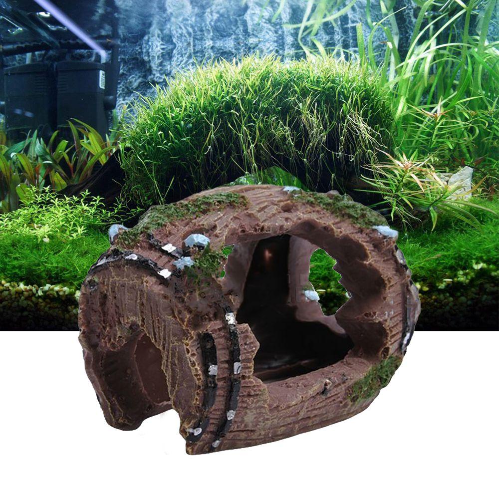 [Elegan] Aquarium Ornamen Buatan Resin Background Cave Lansekap Ikan Tempat Persembunyian Tong Rusak