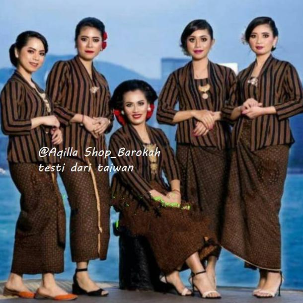 Best produk Stelan Baju lurik wanita | kebaya lurik + jarik coklat | baju adat jawa S6Z