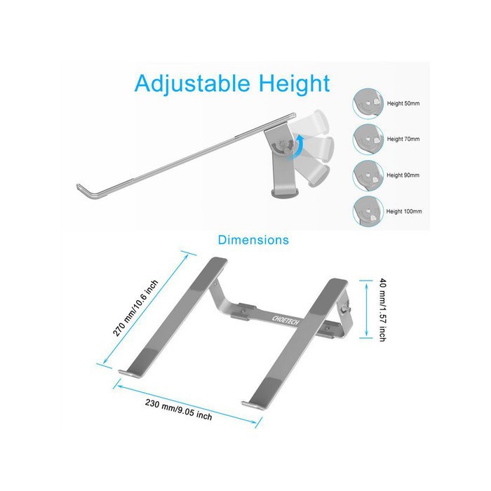 Laptop stand holder choetech aluminum foldable portable adjustable h033 - Dudukan notebook lipat