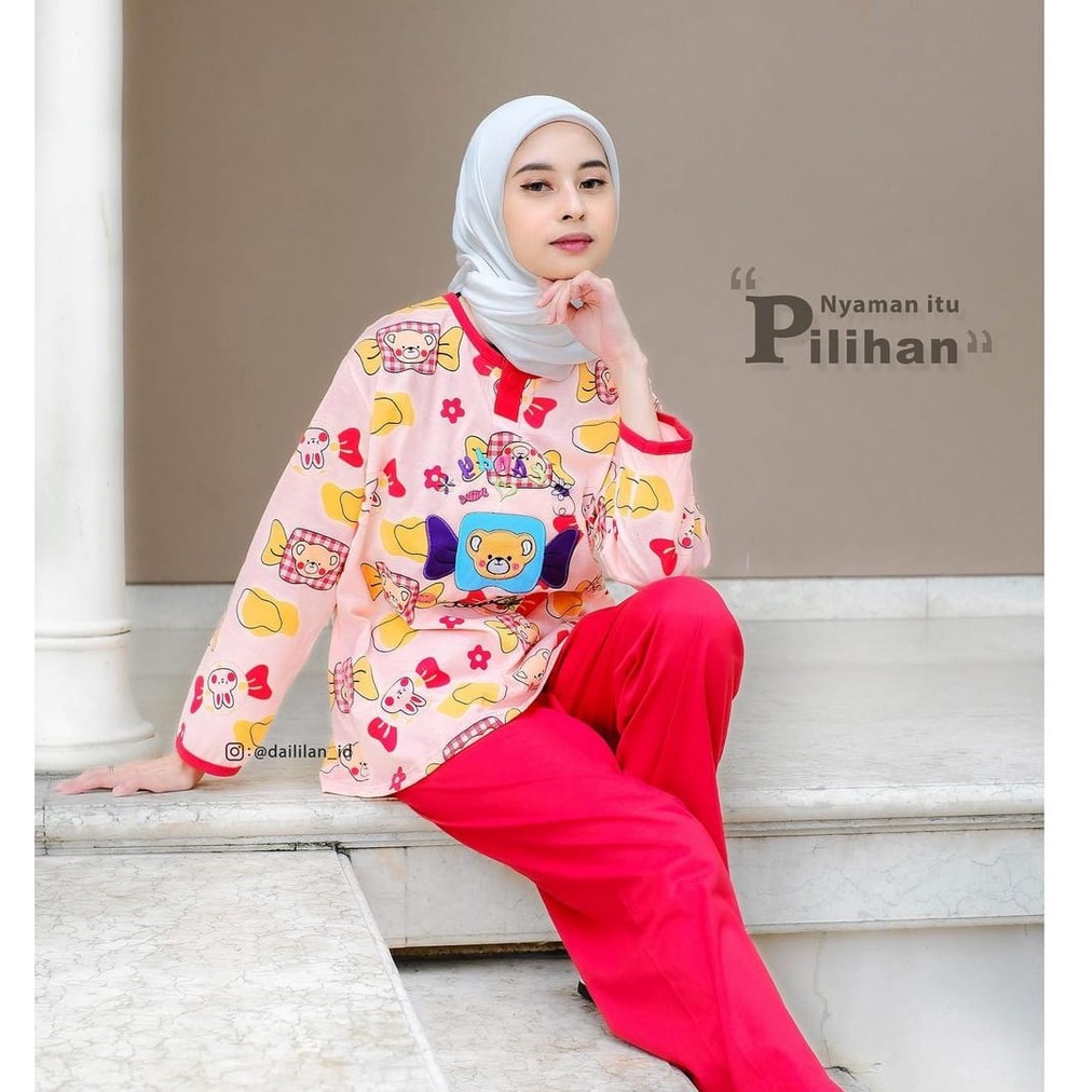 BP009 PP Daililan Ukuran Standar Baju Tidur Wanita Dewasa Lengan Panjang Celana Panjang Piyama Wanit