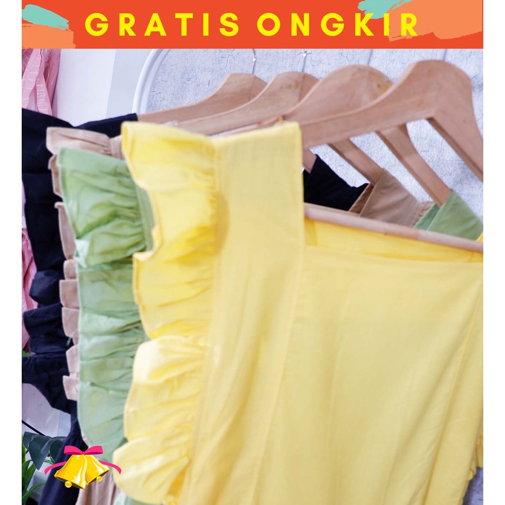 MELCHAN  COTTONBELLS CASUAL DRESS WANITA JULIA RUFFLE PLAID SQUARE MIDI (AR - D 3974)