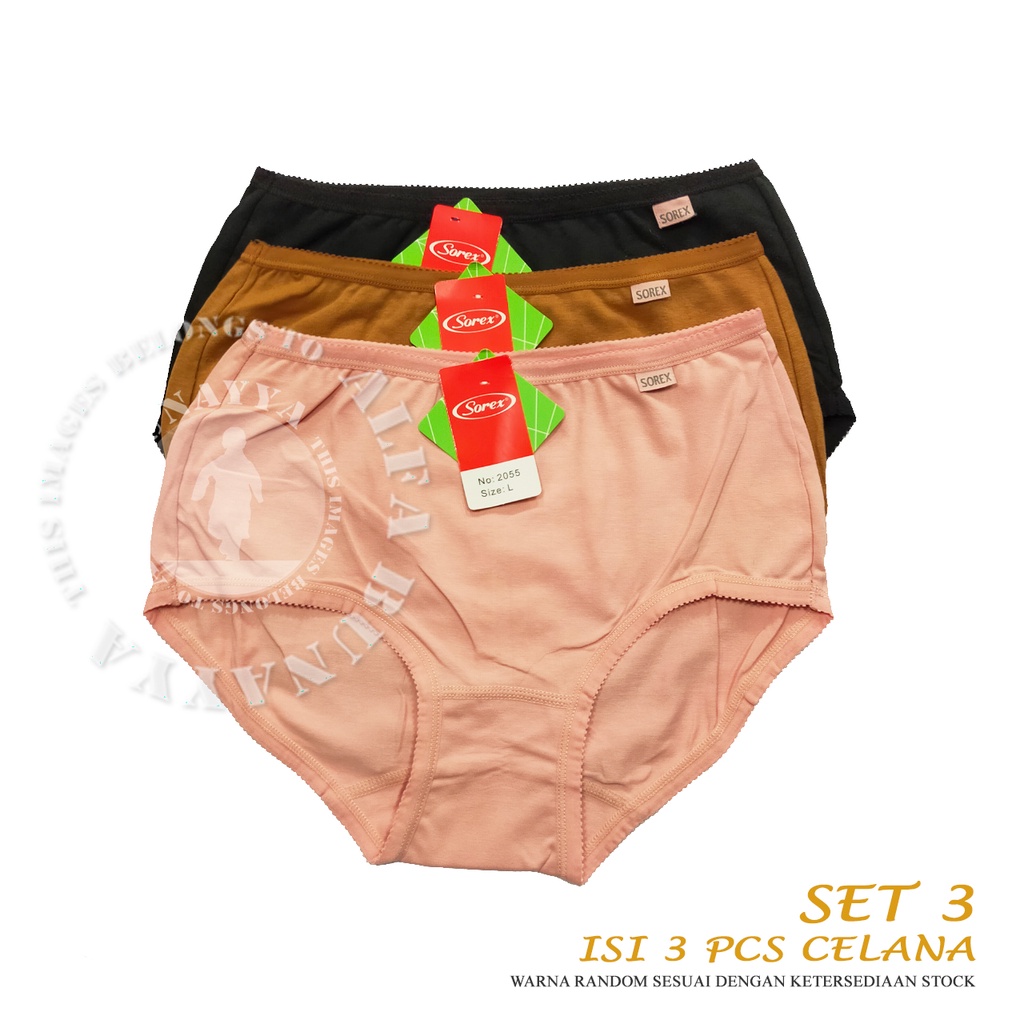 3 Pcs Celana Dalam Wanita SOREX 2055 - MAXY Cutting - Anti Slip Basic Panty CD Underwear - Pakaian Dalam Wanita Katun Cotton