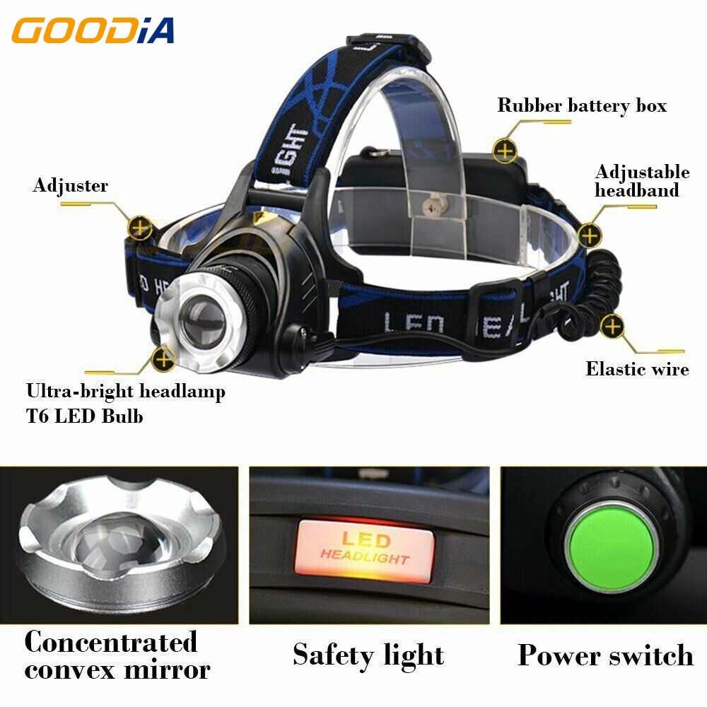 ✪〖Outdoors Flash/COD〗✪  T6 Zoom 90000LM Headlamp LED Headlight Flashlight Torch 18650 Battery &amp; charger