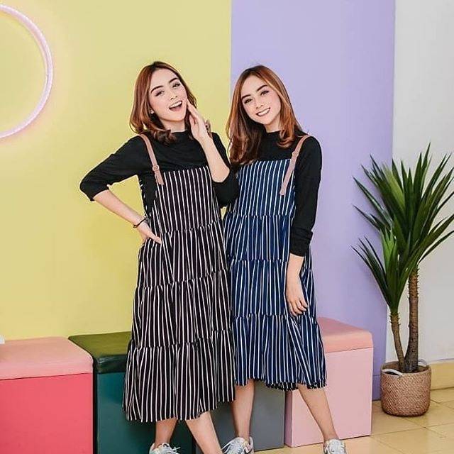 KEANY OVERALL - Overall Garis Bahan Wolfis Bahu Gesper