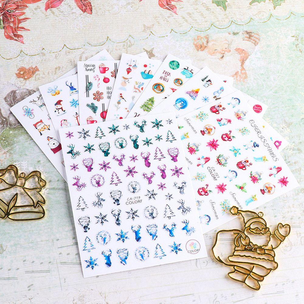R-flower Merry Christmas Tahun Baru Sliders Dekorasi Natal Kartun Elk Xmas Pohon Nail Art Decals