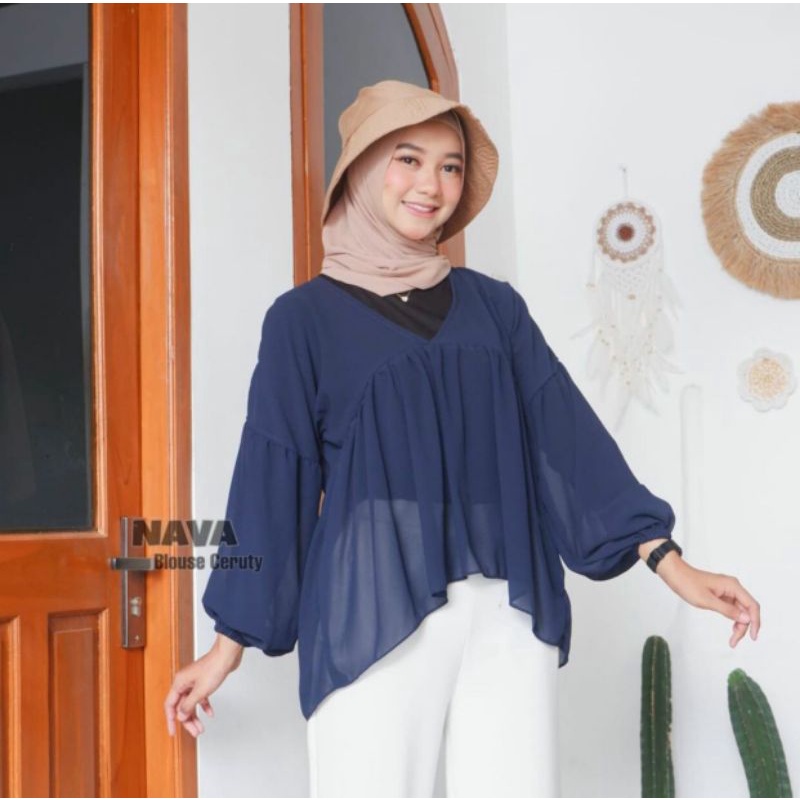DEALOVA BLOUSE OUTER | NAVA BLOUSE BAHAN CERUTY BABYDOLL
