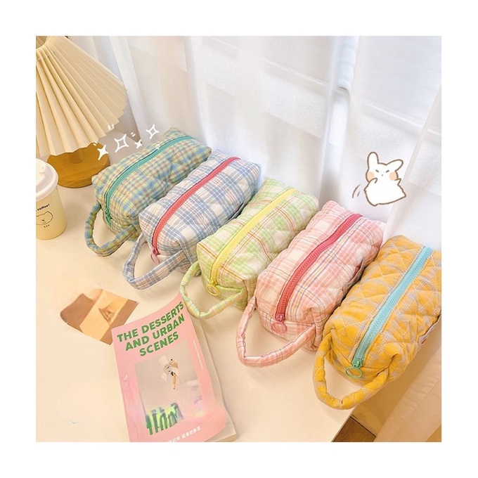 KENSHO Kotak Pensil Kain Flower Sleting Bunga Aesthetic Plaid Kotak Korea / Pencil Case Lucu Import / Flowers