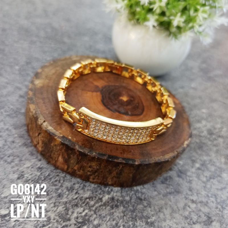 Gelang Yaxiya Rantai Plat Zircon Gold G08142