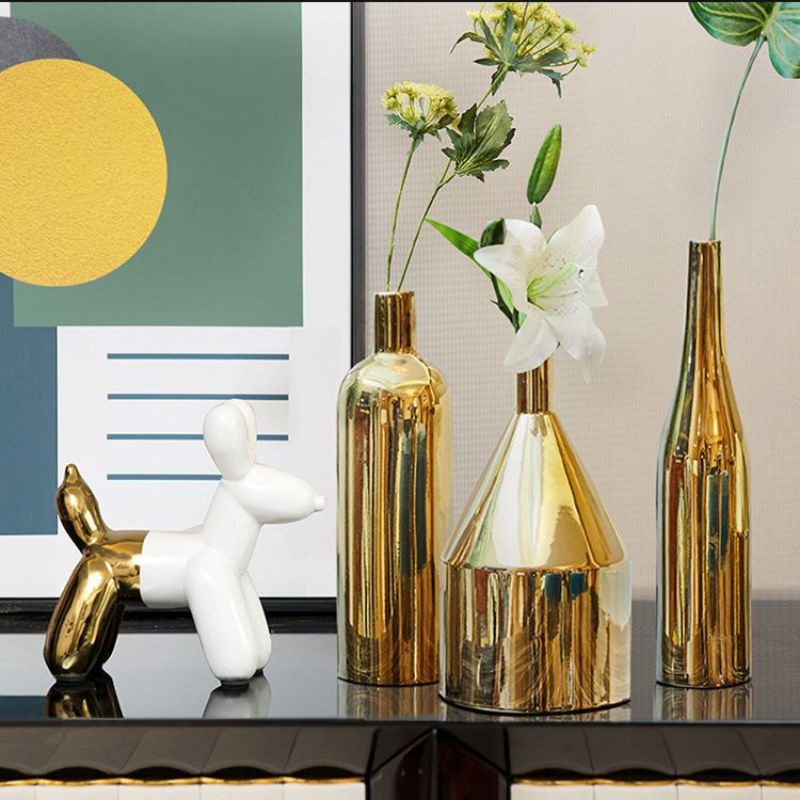 vas bunga keramik tinggi emas gold plated