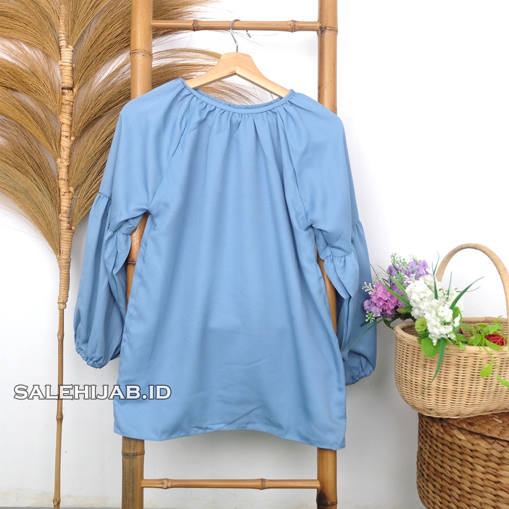 Baleri Blouse Balon / Luci Lucia Blouse Lengan Balon / Atasan Wanita Puffy Blouse Korean Style || BLUS CILA CILLA PUFFY LUNA-LUNA BIRU MUDA