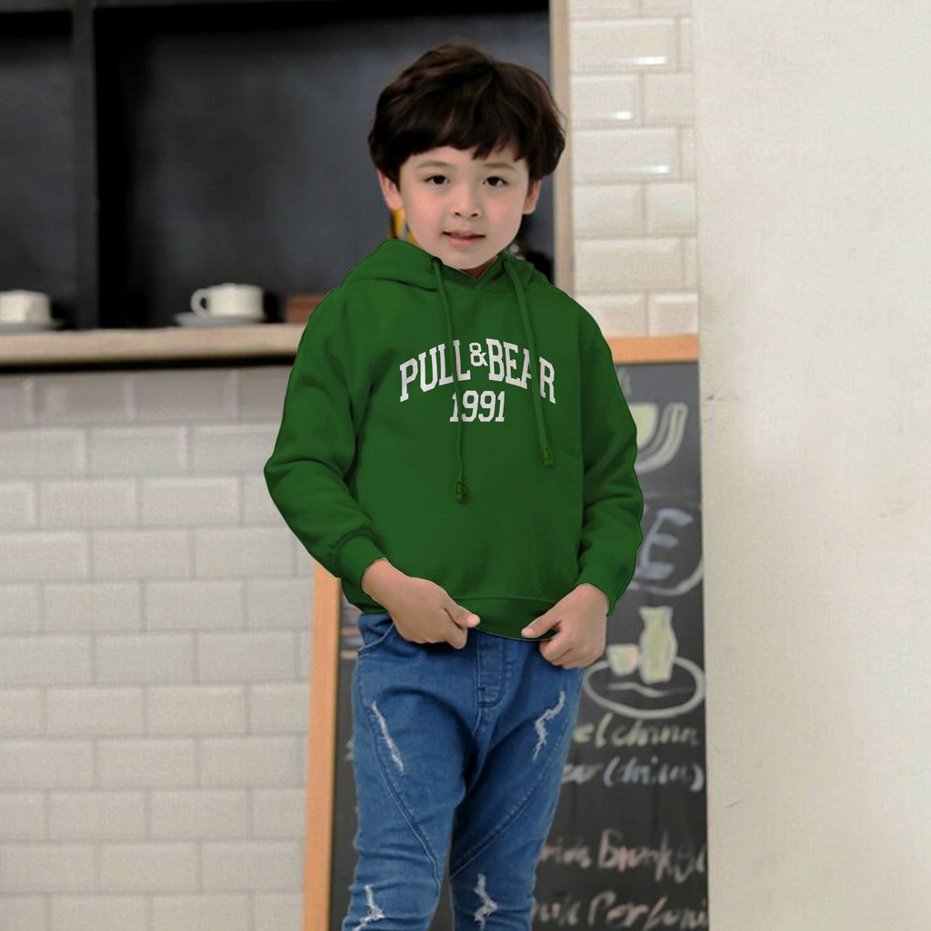 Jaket Hoodie Sweater Anak / PULL AND BEAR HIJAU / Jaket Hoodie Anak / Grosir BAJU Anak
