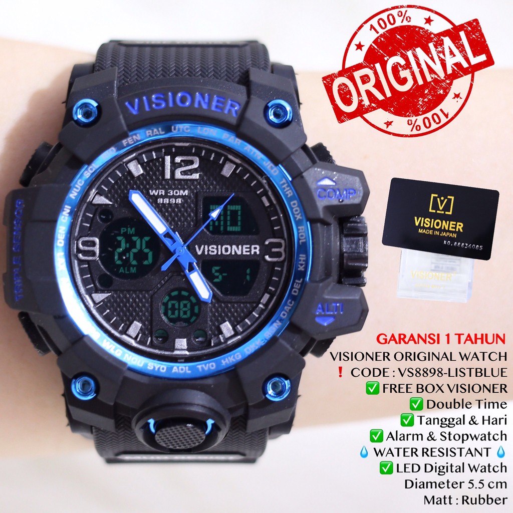 Jam tangan Pria sporty VISIONER ORIGINAL WATCH 1 year warranty tahan air  VS8898