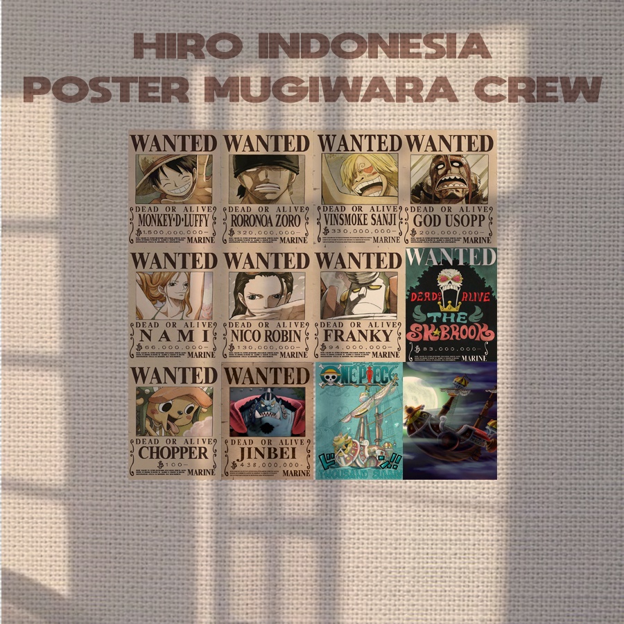 [BACA: POSTER ISI 12PCS UKURAN A5] Poster Anime One Piece Buronan Bounty Mugiwara Crew Terbaru & Kapal Thousand Sunny Go-12PCS | New OnePiece