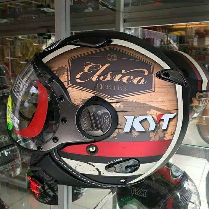 HELM KYT ELSICO MOTIF 4 BLACK DOFF CREAM HELM RETRO KYT ELSICO MOTIF HELM VESPA HELM KLASIK KYT ORI
